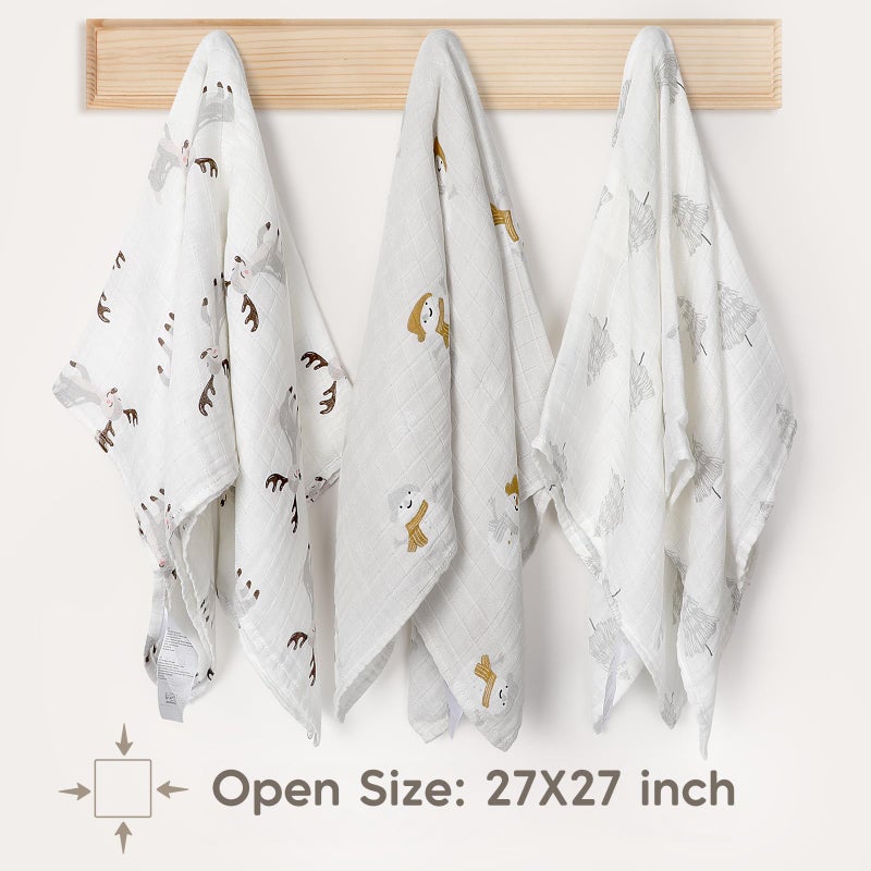 Maliton Muslin Swaddle Blankets for Newborn, 6-Pack Breathable Receiving Blanket (27" x 27") Soft Baby Blanket for Girls and Boys, Baby Burp Cloths with 3-Layer Cotton Design for Infant Wrap(Reindeer) - Image 5