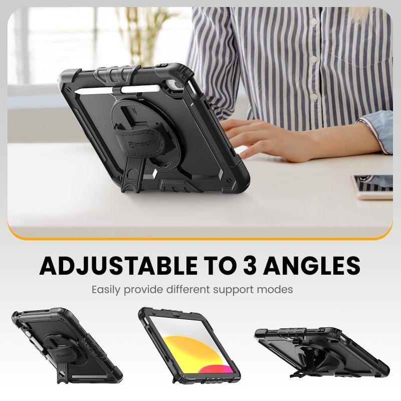 timecity for iPad (A16) 11th/ 10th Generation Case 11''/ 10.9 Inch (2025/2022) - Heavy Duty Protective Cover with Screen Protector, Stand, Shoulder Strap & Pencil Holder | Kids-Friendly - Black - Image 4