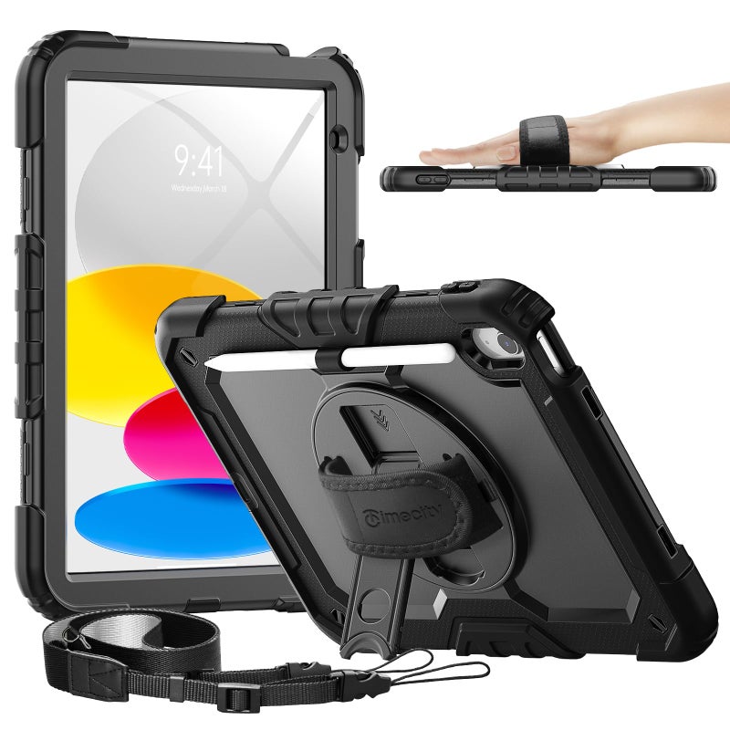 timecity for iPad (A16) 11th/ 10th Generation Case 11''/ 10.9 Inch (2025/2022) - Heavy Duty Protective Cover with Screen Protector, Stand, Shoulder Strap & Pencil Holder | Kids-Friendly - Black - Image 1
