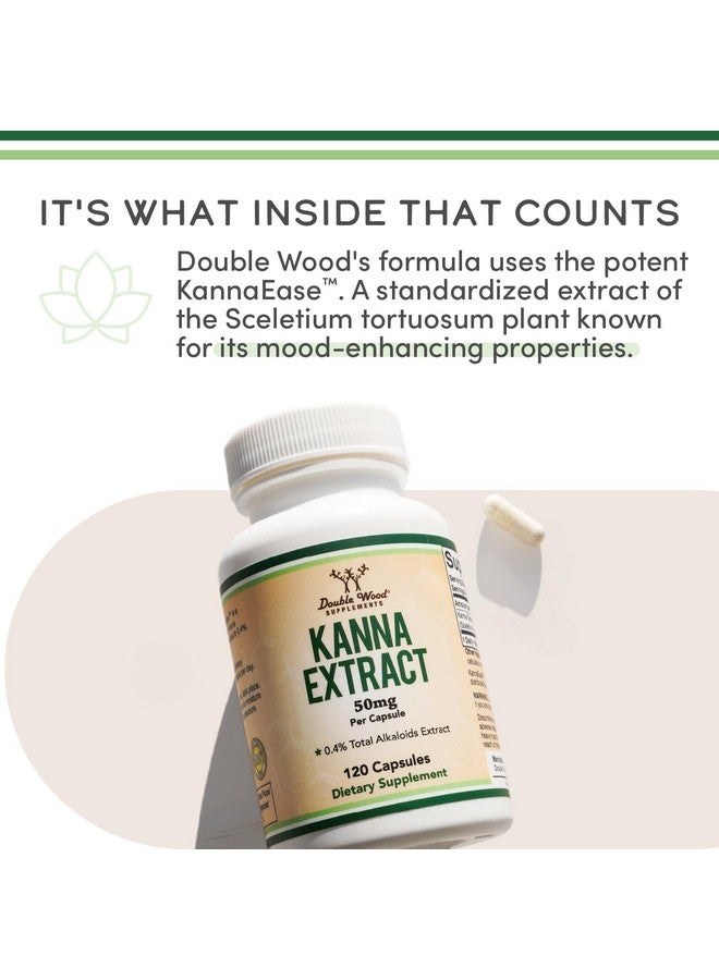 Double Wood Supplements Kanna Extract Supplement (Sceletium Tortuosum) - 50mg Per Capsules, 120 Count - for Relaxation and Peace of Mind (Min .4% Total Alkaloids) Non-GMO, Gluten Free, Vegan Safe by Double Wood - Image 4