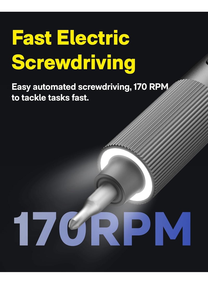 HOTO Electric Precision Screwdriver ADV 25-in-1 Rechargeable Precision Screwdriver Set with 25 S2 Steel Bits, Dual Torque, Shadowless LED Light, Magnetic Storage Case, USB-C Charging, Gray - Image 4