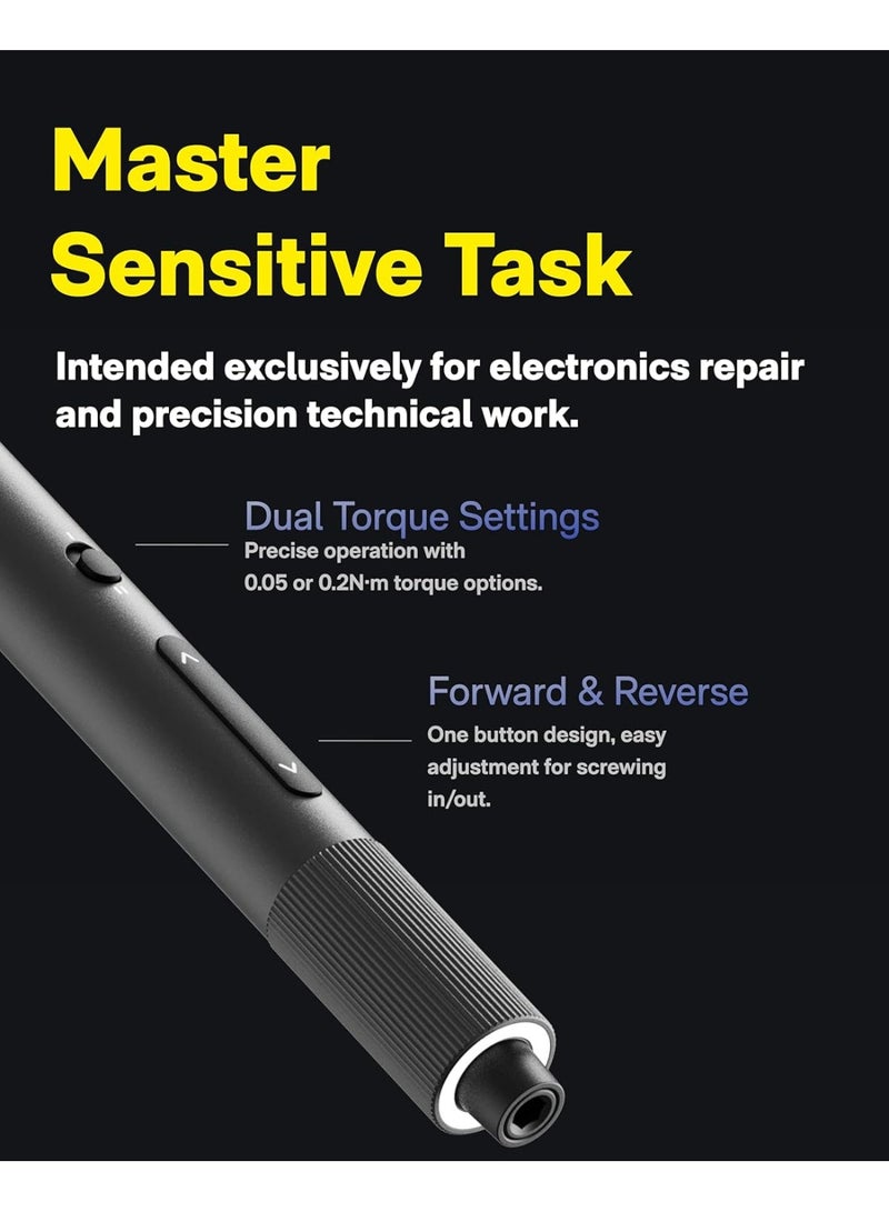 HOTO Electric Precision Screwdriver ADV 25-in-1 Rechargeable Precision Screwdriver Set with 25 S2 Steel Bits, Dual Torque, Shadowless LED Light, Magnetic Storage Case, USB-C Charging, Gray - Image 3