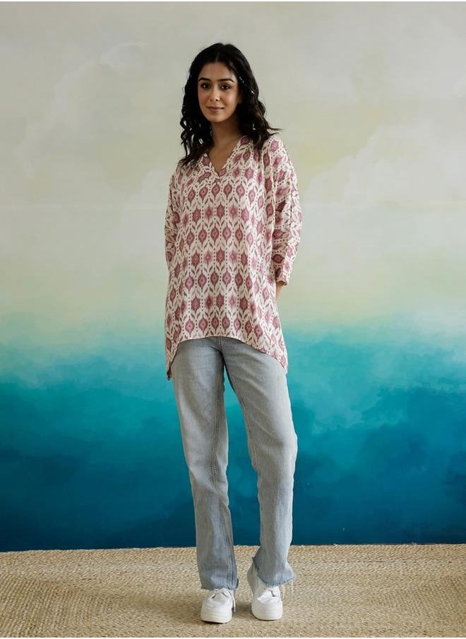 sanskrutihomes All-Over Floral Print V-Neck Cotton Top by Styli  - Image 1
