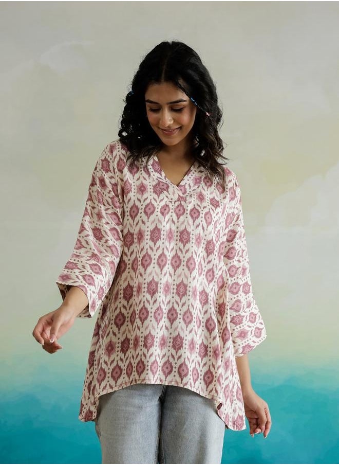 sanskrutihomes All-Over Floral Print V-Neck Cotton Top by Styli  - Image 3