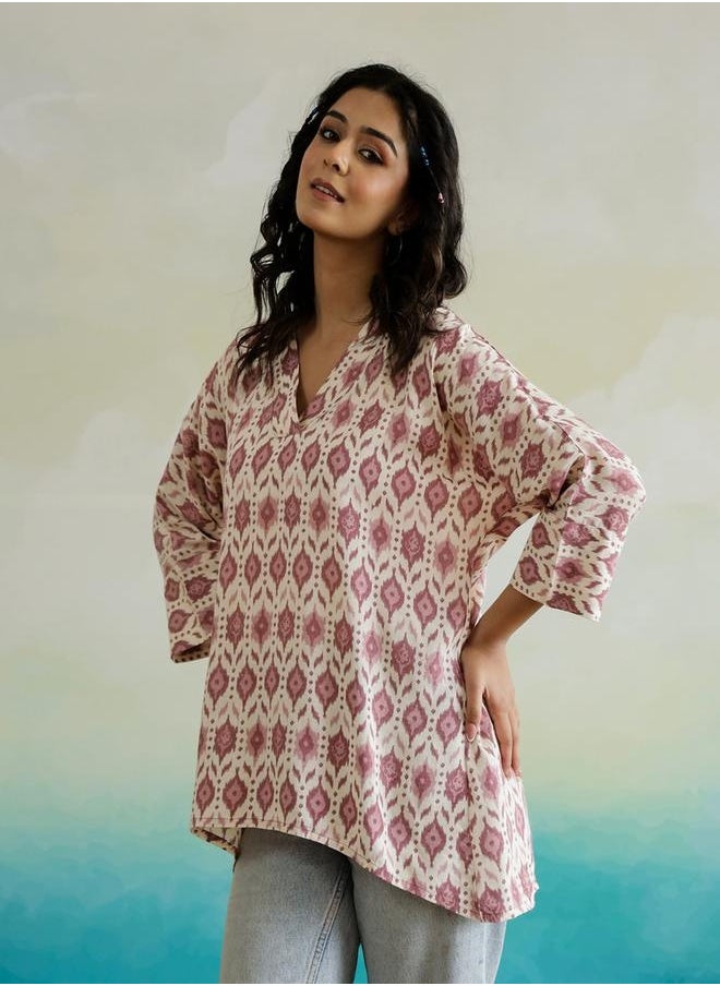 sanskrutihomes All-Over Floral Print V-Neck Cotton Top by Styli  - Image 4