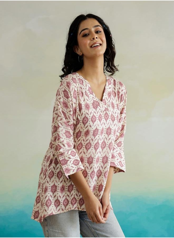 sanskrutihomes All-Over Floral Print V-Neck Cotton Top by Styli  - Image 5