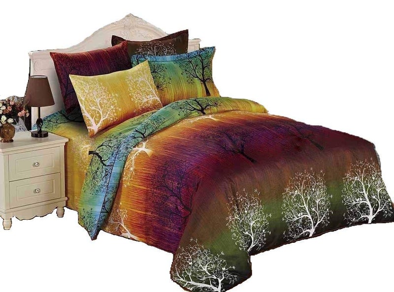 Swanson Beddings Rainbow Tree 3pc Duvet Bedding Set Duvet Cover and Two Pillowcases Full