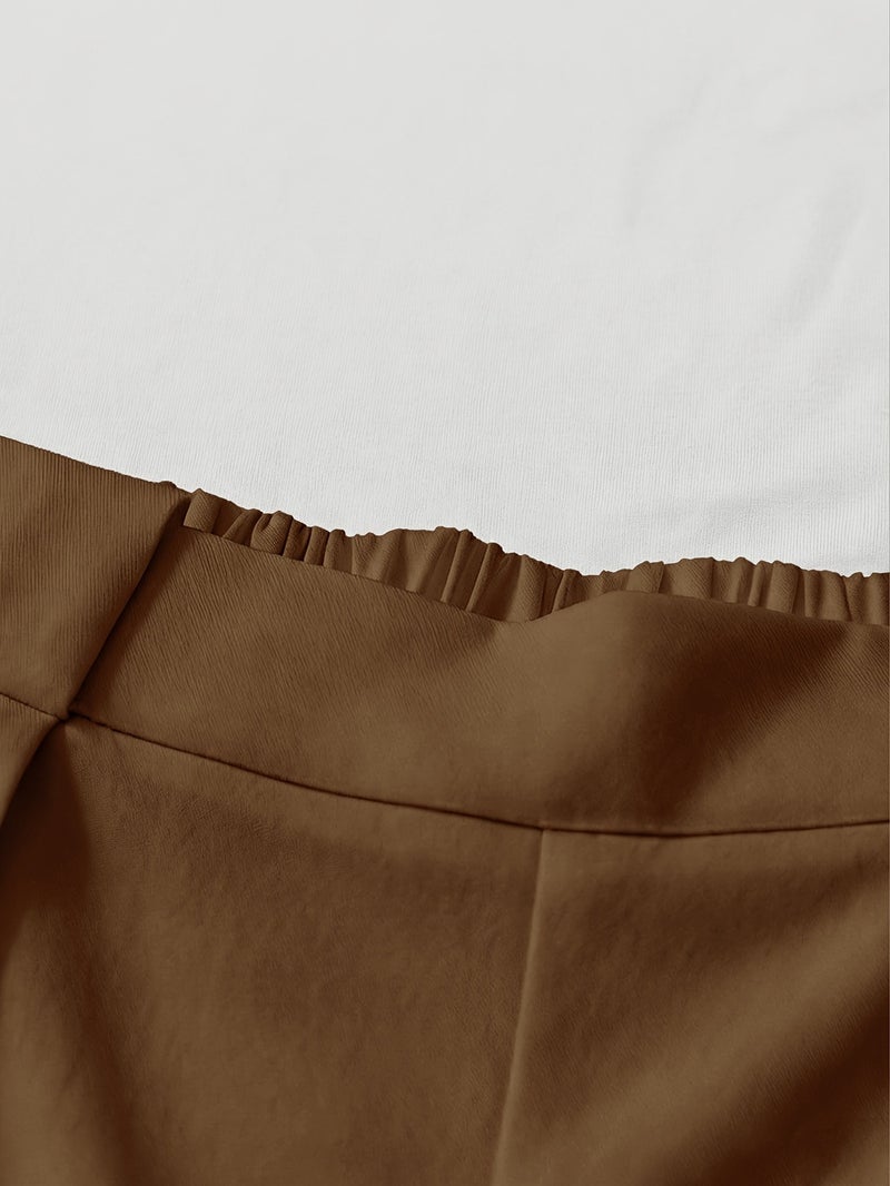 Spring Summer Autumn Women's Thin Breathable Suit Solid Color Ruffle Off-Shoulder Slanting Shoulder Top And Shorts Elastic Waist Loose Fit Shorts Suit - Image 4