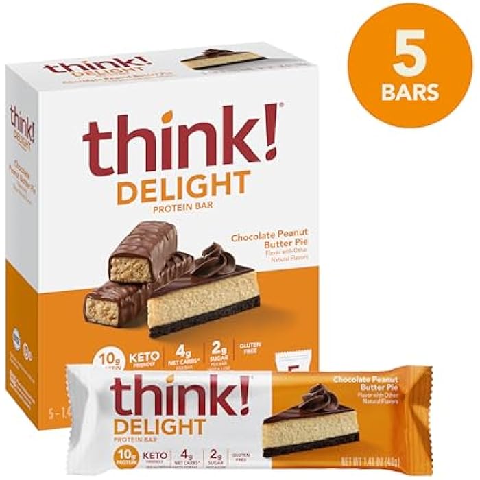 think! Keto Protein Bars, Healthy Low Carb, Low Sugar, Gluten Free Snack with No Artifical Sweeteners, 4G Net Carbs & 10G of Whey Protein - Chocolate Peanut Butter Pie (5 Count) - Image 2