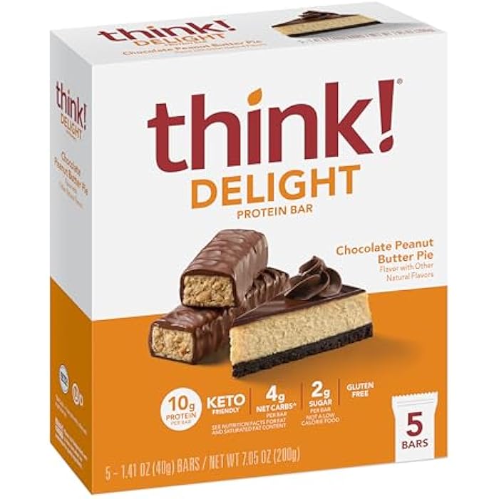 think! Keto Protein Bars, Healthy Low Carb, Low Sugar, Gluten Free Snack with No Artifical Sweeteners, 4G Net Carbs & 10G of Whey Protein - Chocolate Peanut Butter Pie (5 Count) - Image 1
