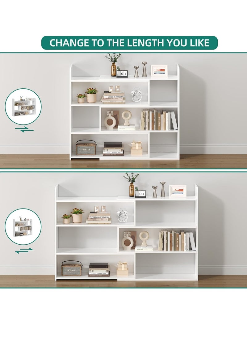 Generic Bookcase 4 Tier Scalable Bookshelf Storage Cabinet Extendable Length 60-110cm Corner Bookcase Wooden Storage Rack Kitchen Storage Shelf for Library,Home,Office,(White) - Image 4