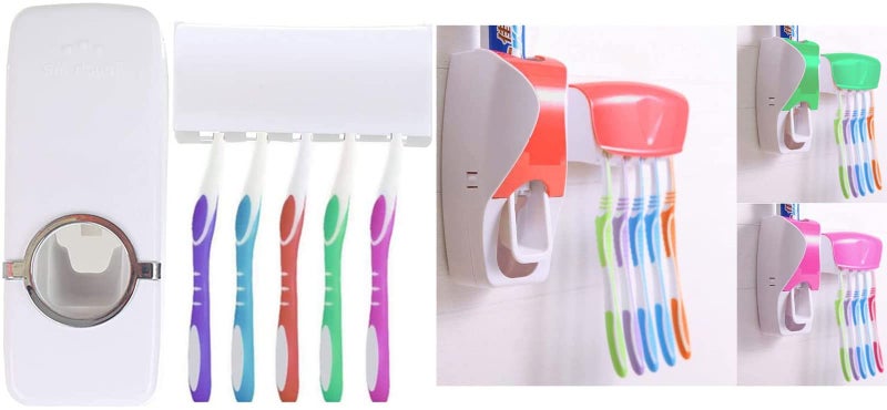 Toothpaste Dispenser Squeezer With Toothbrush Holder, White