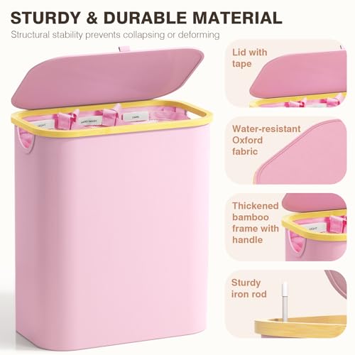Bathola Hampers for Laundry Basket with Lid, 160L Extra Large 3 Section Clothes Divided Organizer for Bedroom, Laundry Room, Dirty Clothing Hamper, Pink - Image 4