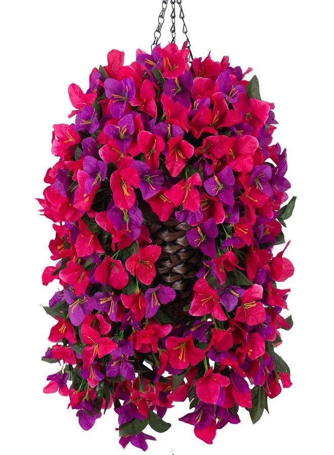 Ivydale Bougainvillea Artificial Hanging Fake Flowers with Basket for Outdoors Decoration, Faux Silk Flowers UV Resistant Fake Plants Long Vines Realistic for Outside Front Door Porch Patio, Fuchsia Hotpink - Image 1