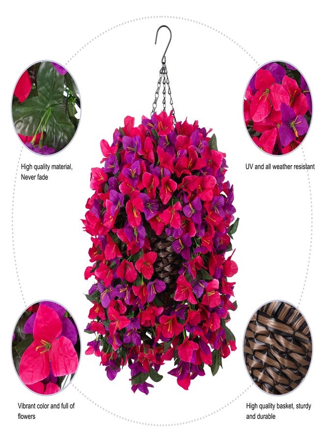 Ivydale Bougainvillea Artificial Hanging Fake Flowers with Basket for Outdoors Decoration, Faux Silk Flowers UV Resistant Fake Plants Long Vines Realistic for Outside Front Door Porch Patio, Fuchsia Hotpink - Image 3