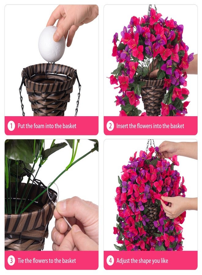 Ivydale Bougainvillea Artificial Hanging Fake Flowers with Basket for Outdoors Decoration, Faux Silk Flowers UV Resistant Fake Plants Long Vines Realistic for Outside Front Door Porch Patio, Fuchsia Hotpink - Image 4