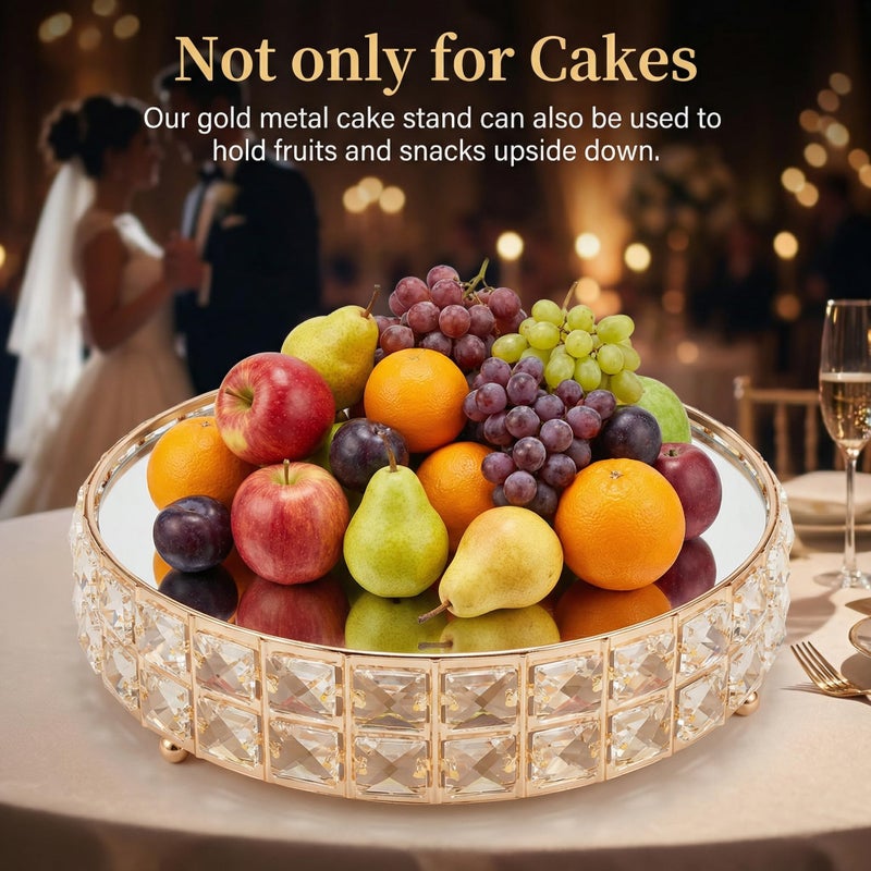 Goaste 3 Pack Crystal Cake Display Stand with Mirror, 14" 12" 10" Metal Pedestal Gold Round Cake Plate Stand, Dessert Cookies Fruit Serving Tray with Shining Crystal Beads for Wedding, Birthday Party - Image 5