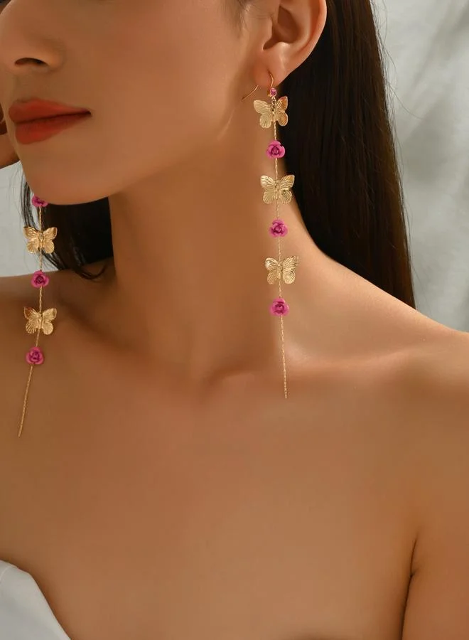 تايك تو أقراط ذهبية متدلية بتصميم فراشة