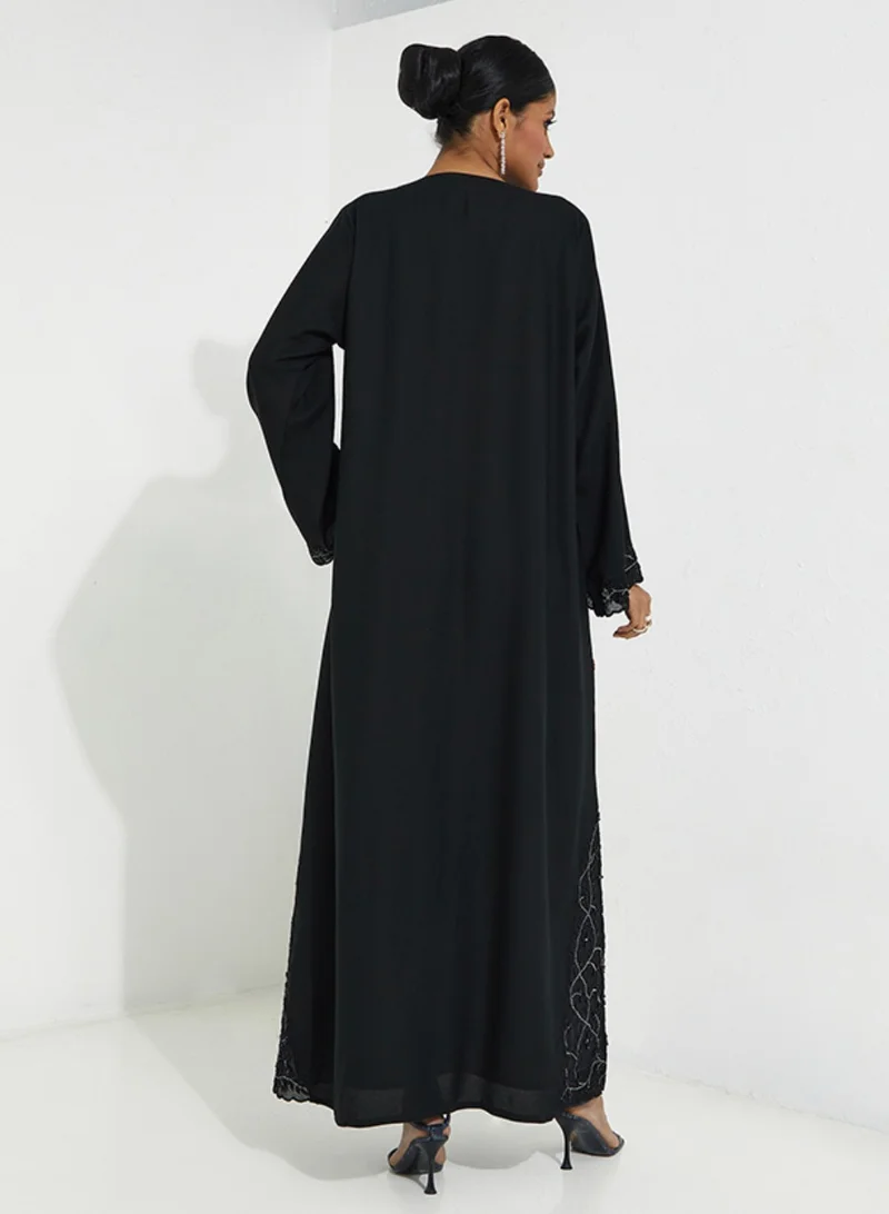 Rosette Abaya Abaya with sides Danteil  embroidery & sleeves