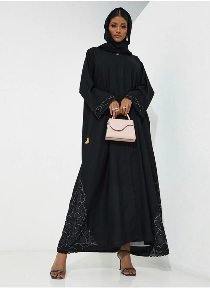 Rosette Abaya Abaya with sides Danteil  embroidery & sleeves