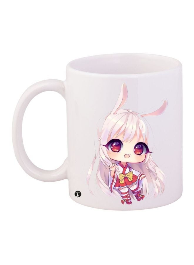 Anime Girl Printed Coffee Mug White/Beige/Red 11ounce