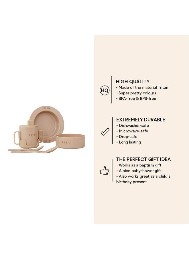 Design letters Design Letters Mini Favourite Starter Set Beige | Includes Sippy cups, suction baby bowl, kids deep plate, sippy cups lids, handle and 2 Spoons | BPA-free, BPS-free, drop-safe & dishwasher safe  - Image 2