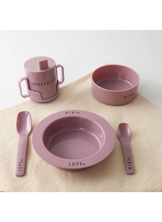 Design letters Design Letters Mini Favourite Starter Set Beige | Includes Sippy cups, suction baby bowl, kids deep plate, sippy cups lids, handle and 2 Spoons | BPA-free, BPS-free, drop-safe & dishwasher safe  - Image 4
