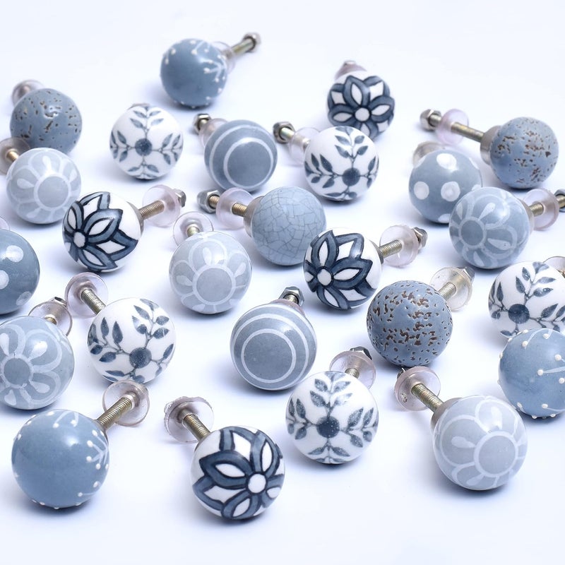 Indian-Shelf Gray Ceramic Cabinet Knobs Dresser Knobs 6 Pack Drawer Pulls Vintage Knobs Decorative Knobs Gray Drawer Knobs Kitchen Cabinet Knobs Knobs Pulls Gray White Cabinet Pulls Door Handles 1  - Image 1