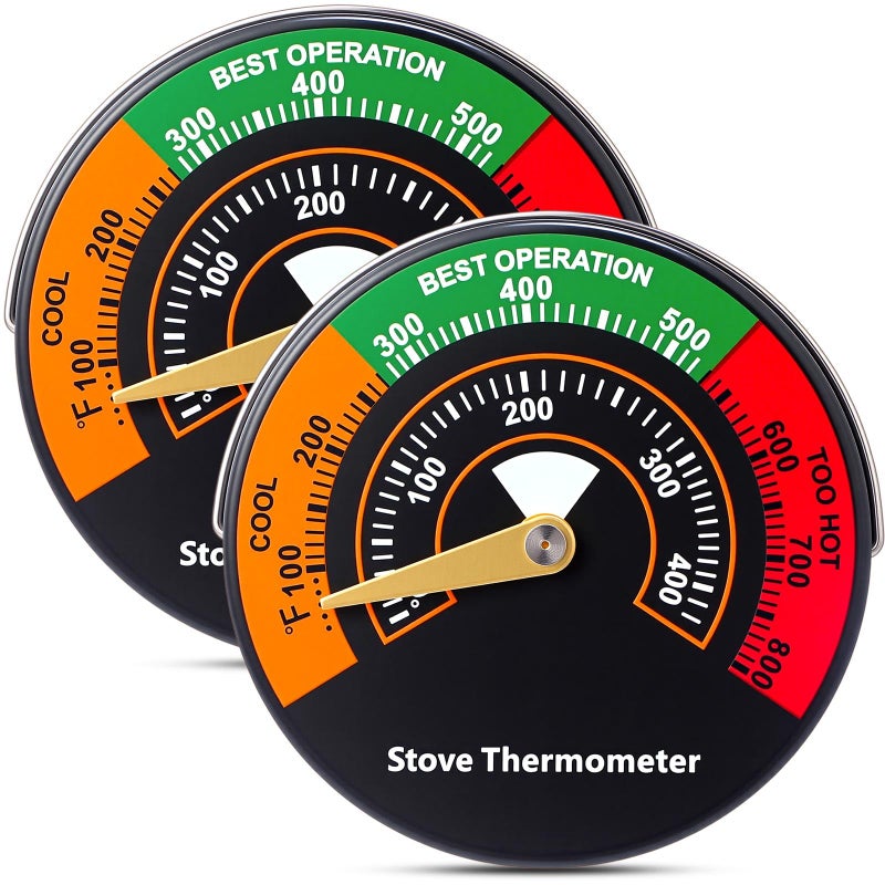 Frienda Wood Stove Thermometer, Magnetic Gas Oven Temperature Gauge Accessories Fire Stove Pipe Thermometer Gauge for Wood Burning Gas Pellet Fireplace Flue Avoiding Destroyed by Overheat (2 Pcs) - Image 1