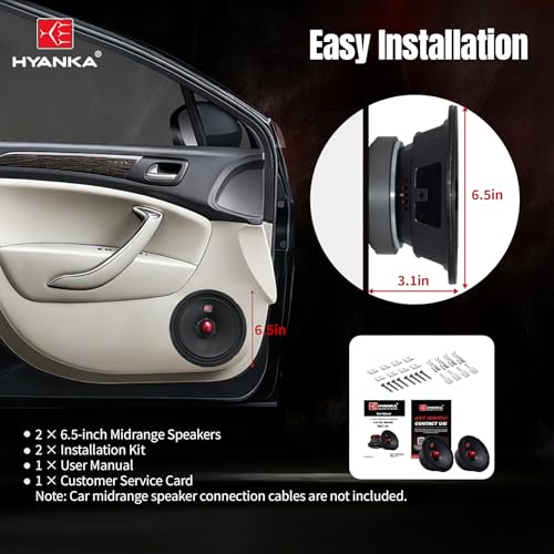 H YANKA BMC-65 6.5 Midrange Speakers Car Audio, 120 Watts 4 Ohms Bullet Design Door Speakers with Red Steel Basket, Distortion-Free Sound, Ideal for Cars, Trucks, and More. (1 Pair) - Image 5