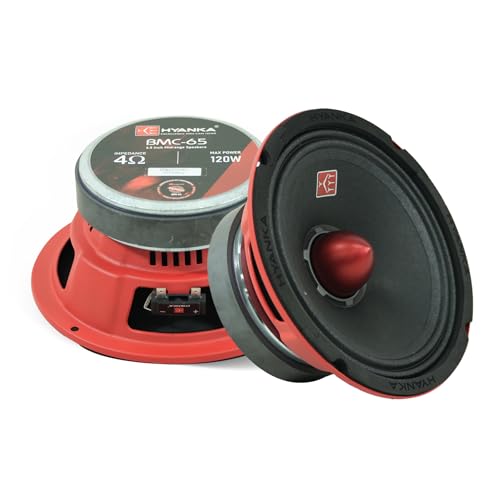 H YANKA BMC-65 6.5 Midrange Speakers Car Audio, 120 Watts 4 Ohms Bullet Design Door Speakers with Red Steel Basket, Distortion-Free Sound, Ideal for Cars, Trucks, and More. (1 Pair) - Image 1