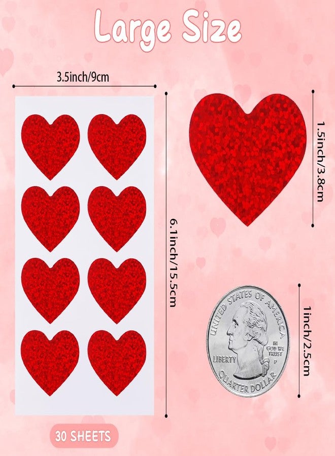 ChicQuench Heart Stickers, Valentines Stickers for Kids, 1.5 Inch 240PCS Glitter Red Large Heart Shaped Sticker, Self-Adhesive Decorative Love Heart Sticker Decal Labels for Valentine's Day Classroom Kids Reward - Image 2