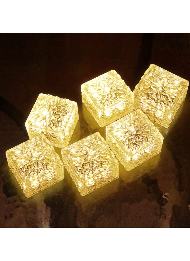 سيوسي أضواء الطوب الشمسية، 6 قطع LED بيضاء دافئة خارجية مقاومة للماء للمناظر الطبيعية الشمسية، 600 مللي أمبير في الساعة، نمط مكعبات الثلج للحديقة والفناء والحديقة والساحات وديكور الممشى  - Image 1