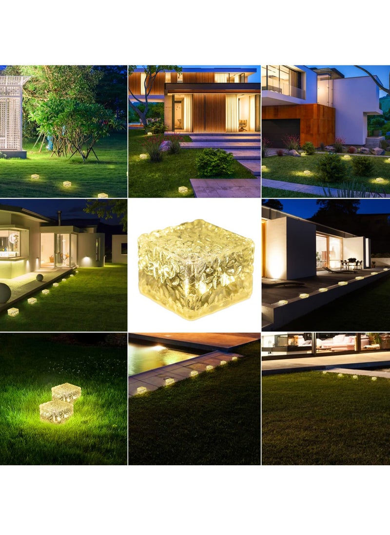سيوسي أضواء الطوب الشمسية، 6 قطع LED بيضاء دافئة خارجية مقاومة للماء للمناظر الطبيعية الشمسية، 600 مللي أمبير في الساعة، نمط مكعبات الثلج للحديقة والفناء والحديقة والساحات وديكور الممشى  - Image 4