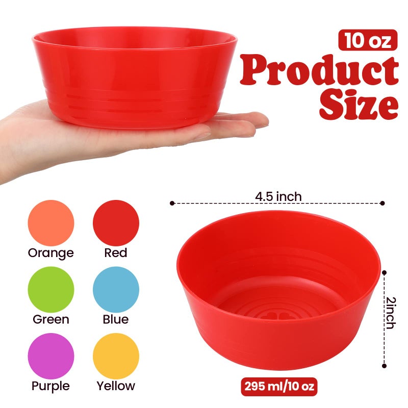 Foaincore Foaincore Kids Plastic Bowls Plastic 10 oz Cereal Bowls Snack Bowls Kids Bowls Microwave Dishwasher Safe Toddler Bowls Colorful Snack Bowls Small Children Bowl Salad Dessert Soup Bowls  6 Color  - Image 2