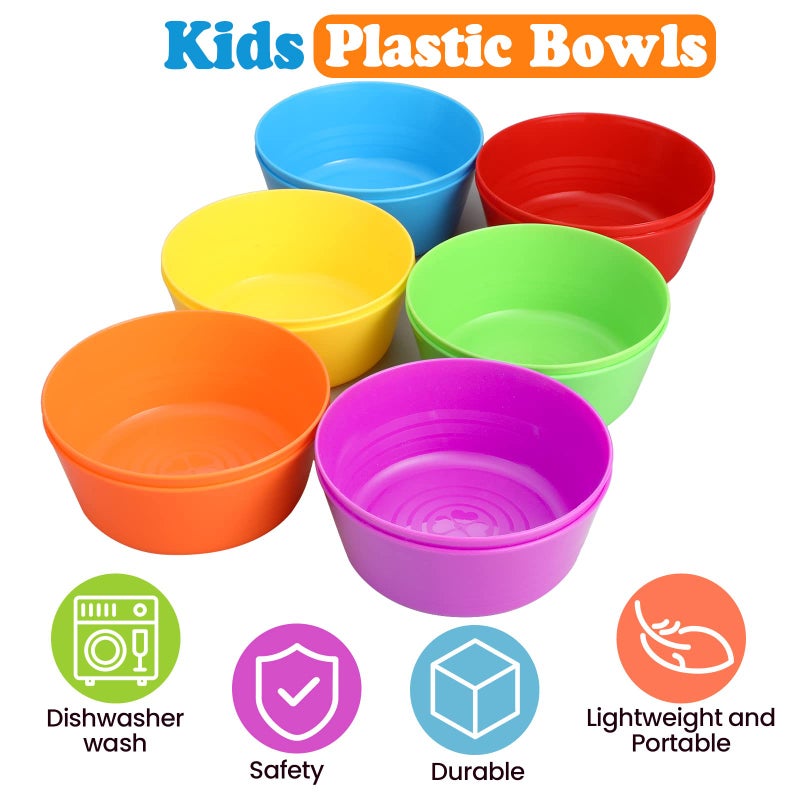 Foaincore Foaincore Kids Plastic Bowls Plastic 10 oz Cereal Bowls Snack Bowls Kids Bowls Microwave Dishwasher Safe Toddler Bowls Colorful Snack Bowls Small Children Bowl Salad Dessert Soup Bowls  6 Color  - Image 3