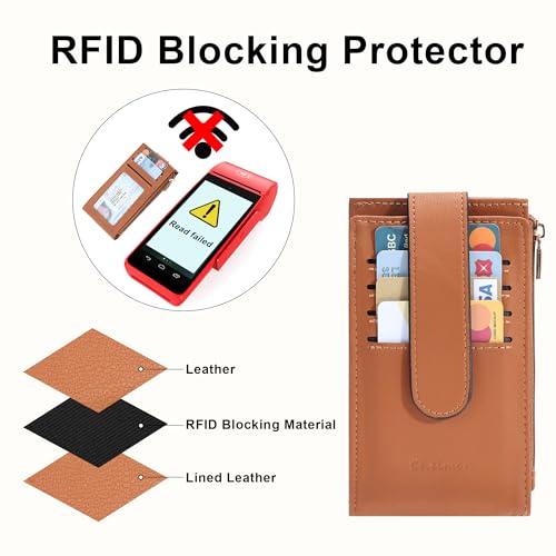 Chelmon Womens Wallet Slim RFID Blocking Bifold Multi Card Case Wallet with Zipper Pocket (Tan) - Image 3