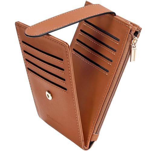 Chelmon Womens Wallet Slim RFID Blocking Bifold Multi Card Case Wallet with Zipper Pocket (Tan) - Image 1
