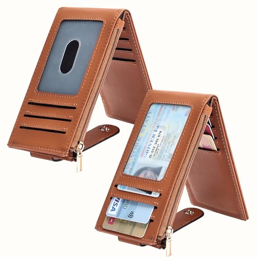 Chelmon Womens Wallet Slim RFID Blocking Bifold Multi Card Case Wallet with Zipper Pocket (Tan) - Image 2