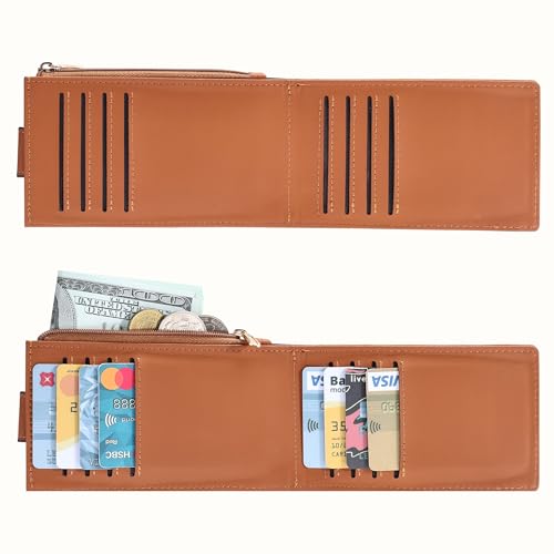 Chelmon Womens Wallet Slim RFID Blocking Bifold Multi Card Case Wallet with Zipper Pocket (Tan) - Image 5