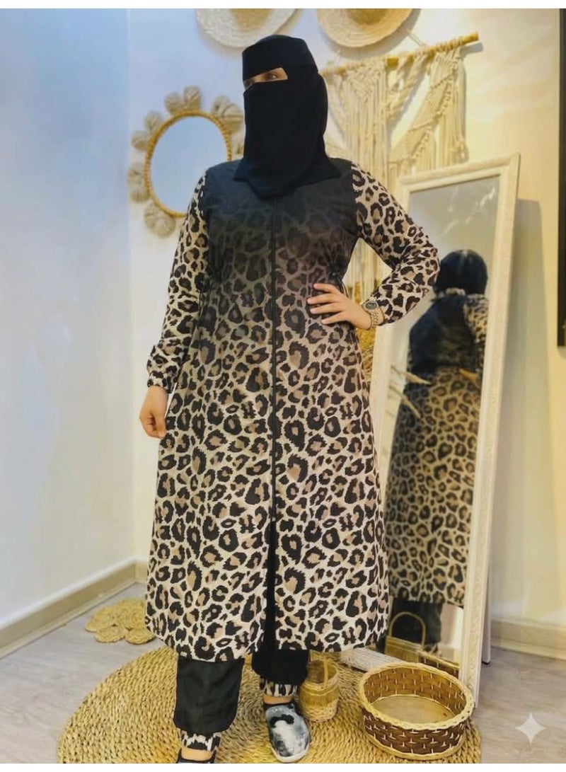 بوركيني تايجر شيك جدا ، تصميم أنيق وعصري، فستان سباحة طويل للمرأة المحجبة , مقاس L - Image 4