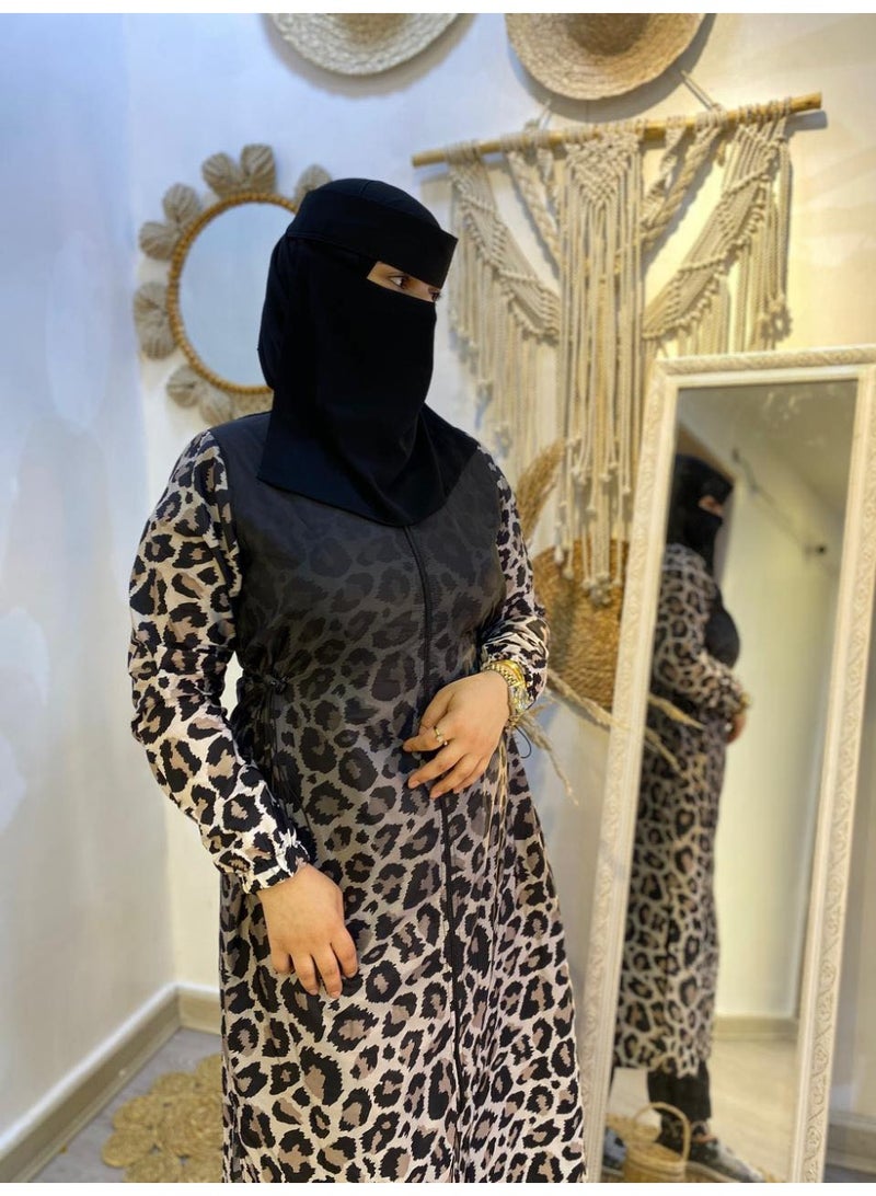 بوركيني تايجر شيك جدا ، تصميم أنيق وعصري، فستان سباحة طويل للمرأة المحجبة , مقاس L - Image 5