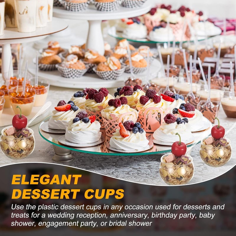 eBoot أكواب حلوى بلاستيكية كروية 100 قطعة سعة 2 أونصة مع ملاعق أكواب مقبلات دائرية قابلة للتصرف أكواب بارفيه شفافة أكواب بلاستيكية صغيرة للسلطة حفلات الزفاف الفعاليات حفلات عيد الميلاد تقديم الطعام - Image 5
