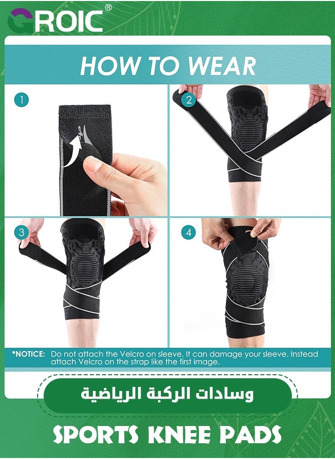 GROIC - 1 Pairs Knee Compression Sleeve for Knee Pain, Adjustable Knee Brace with Side Stabilizers & Patella Gel Pad, Knee Support Pad with Straps for Meniscus Tear, Running, Working Out, Knee Braces - Image 1