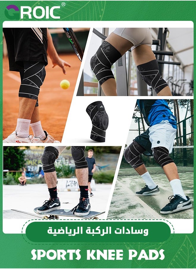 GROIC - 1 Pairs Knee Compression Sleeve for Knee Pain, Adjustable Knee Brace with Side Stabilizers & Patella Gel Pad, Knee Support Pad with Straps for Meniscus Tear, Running, Working Out, Knee Braces - Image 1