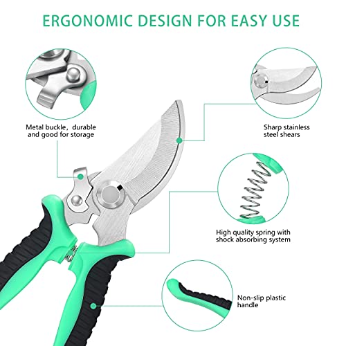 Topbooc 5‑Piece Garden Pruning Shears Set with Gloves & Storage Bag – Stainless Steel Trimming Scissors for Flowers, Herbs & Small Branches – Ergonomic Gardening Tools Kit (Multi-color) - Image 3