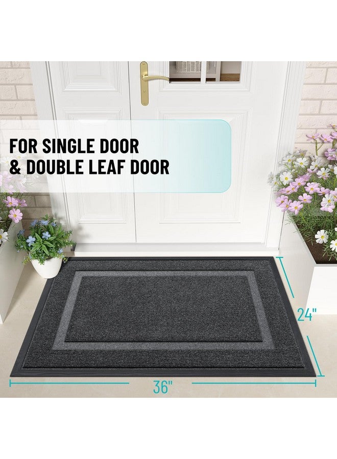 OLANLY Front Door Mat Indoor Outdoor Entrance, Waterproof All-Season, All-Weather Doormat, Sturdy Natural Rubber, Fade Resistant, Low Profile, Easy Clean Patio Porch Entryway Mat, 36x24, Grey - Image 3