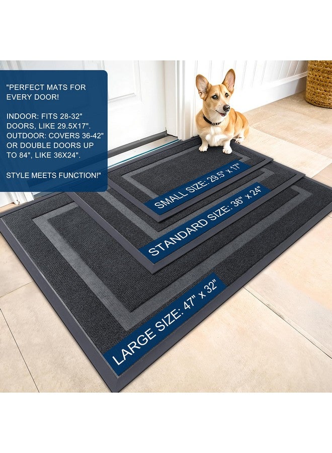 OLANLY Front Door Mat Indoor Outdoor Entrance, Waterproof All-Season, All-Weather Doormat, Sturdy Natural Rubber, Fade Resistant, Low Profile, Easy Clean Patio Porch Entryway Mat, 36x24, Grey - Image 2