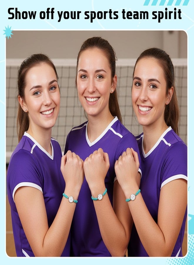 هيكارير سوار هيكارير مكون من 12 قطعة بتصميم كرة طائرة، سوار مجوهرات منسوج قابل للتعديل مع هدايا فريق كرة لينة من الورق المقوى (أزرق فاتح) - Image 5