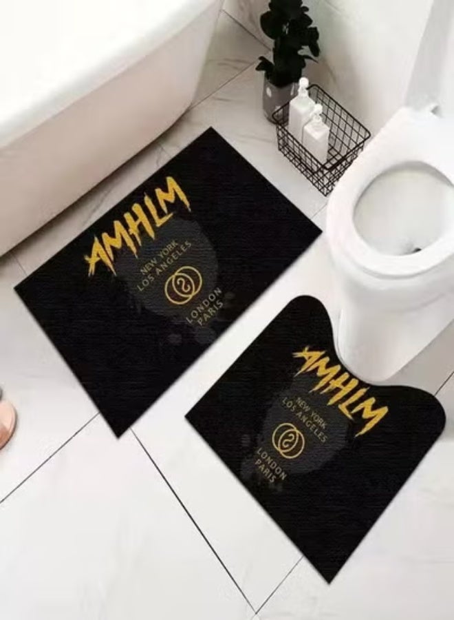 4-Pieces Bathroom Mat Set Non-Slip Absorbent Floor Rugs Soft Flannel Bath Mat & U-Shaped Toilet Mat Decorative Bathroom Carpet Set for Bathroom, Toilet, Shower Room and Washroom – Black & Pink Unicorn Design 50x80 and 50x60 cm - Image 3